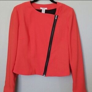 Bar lll Workplace Siren bold orange moto Asymmetrical crop jacket large